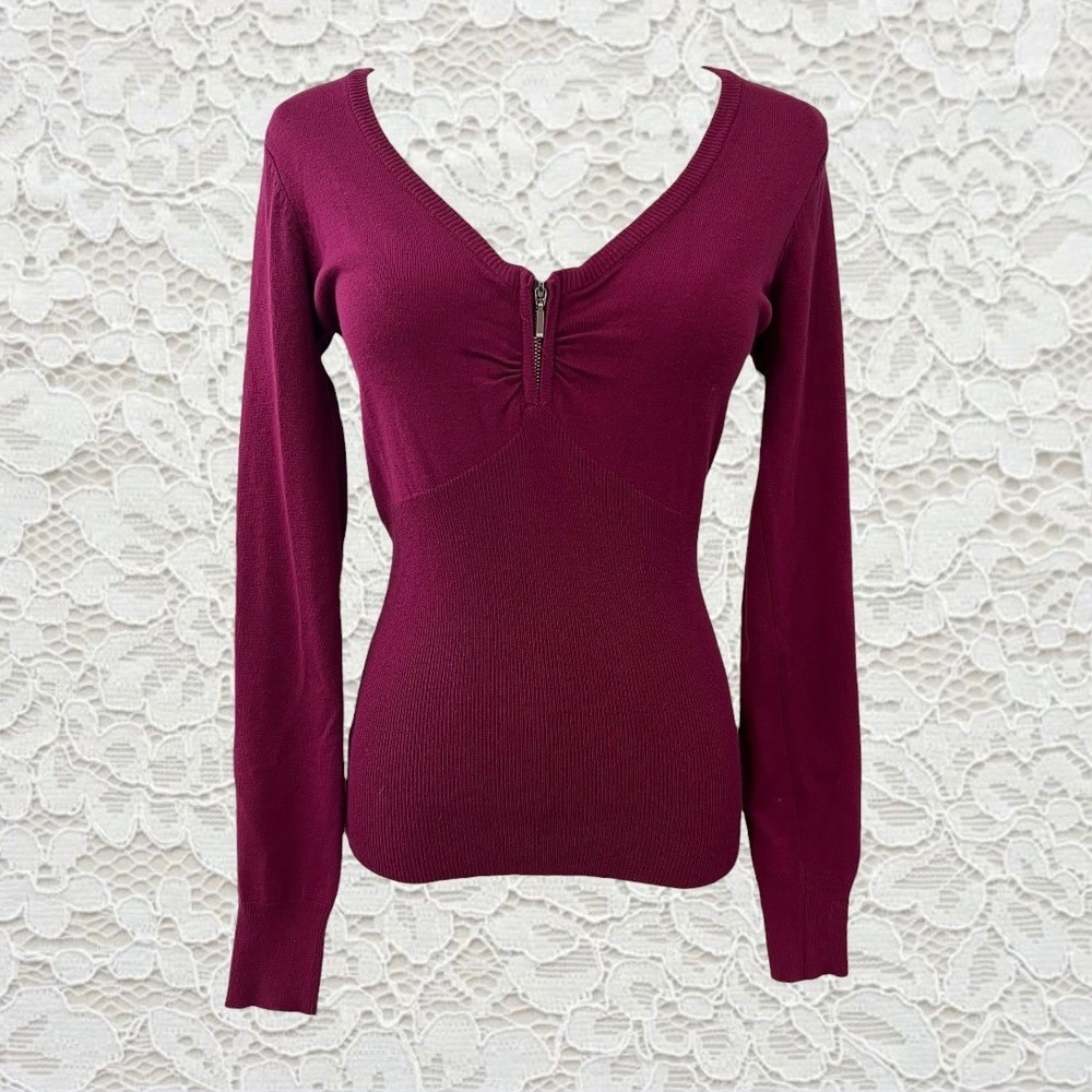 vintage energie magenta fitted long sleeve sweater top